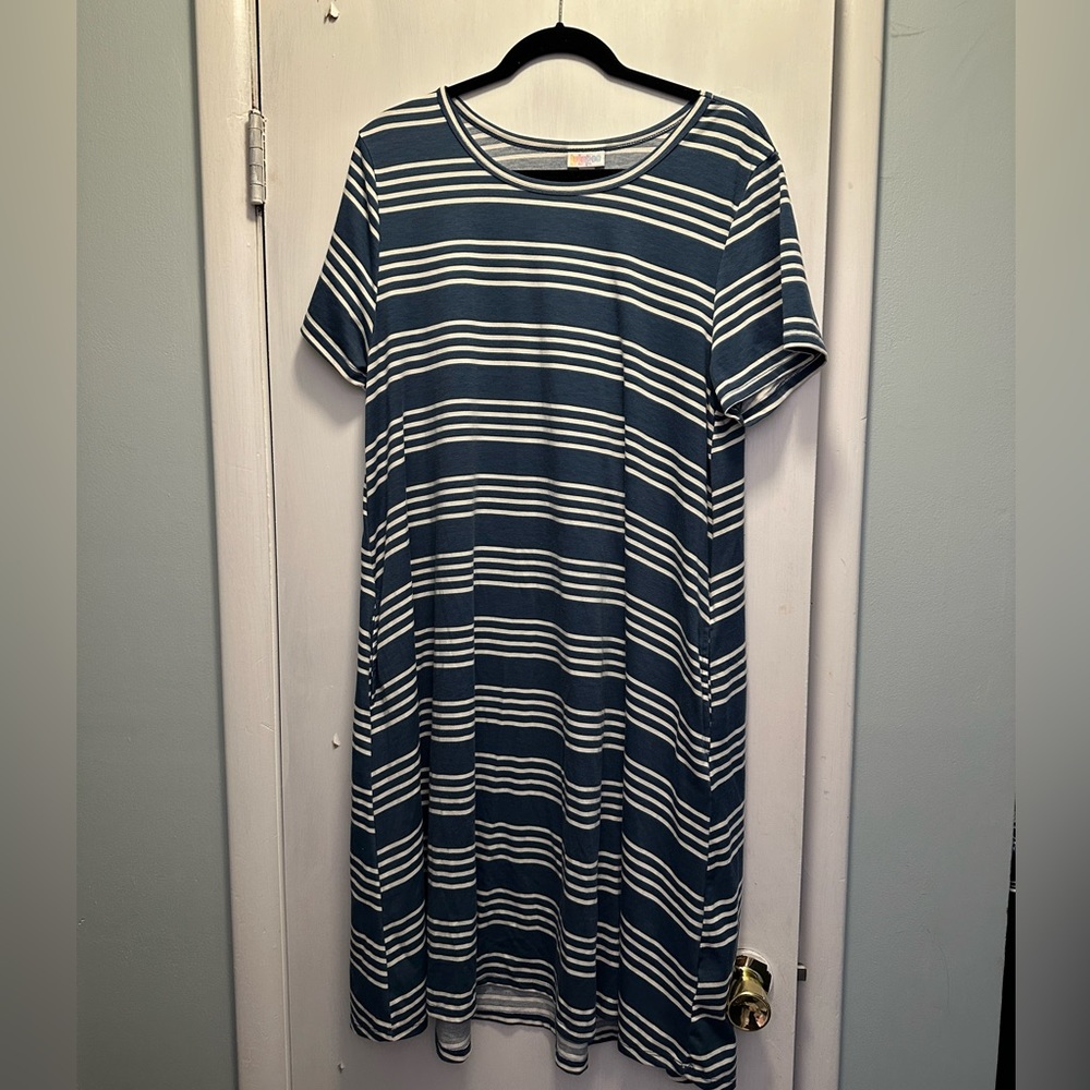 Lularoe Jessie Dress. Size Xl. Dusty blue with white stripe.